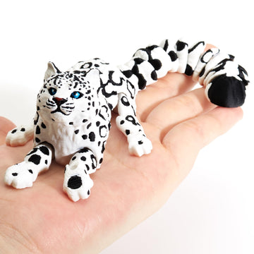 Maxdecoer 3D Printed Snow Leopard, 8" Flexible Articulated Snow Leopard Animal Figure, Desk Fidget Toy for Stress Relief & Office Decor Gift