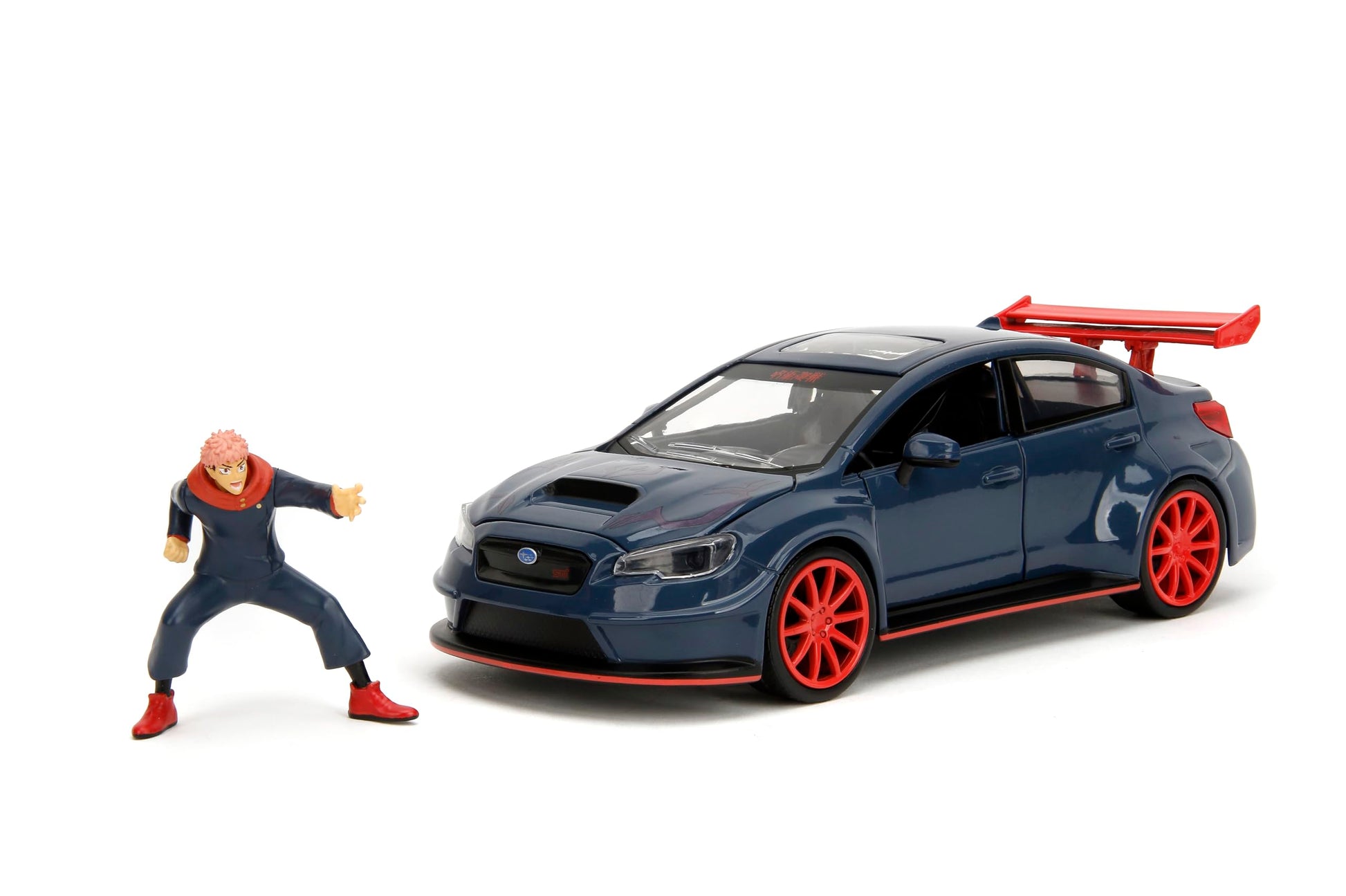 Jada Toys 2016 Subaru WRX STI w/Yuji Itadori Die-Cast Figure, Jujutsu Kaisen 1:24 Scale Collectible Car - Opening Doors, Hood & Trunk