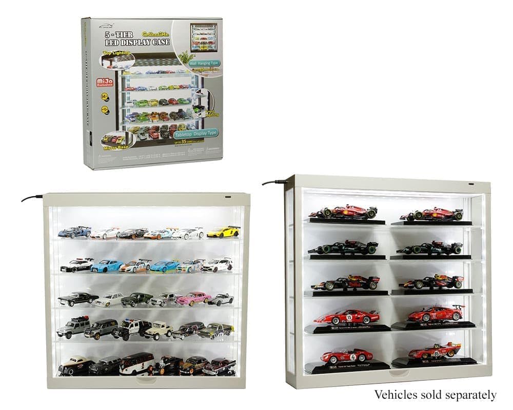 Showcase Wall Mount 5 Tier Display Case White with White Back Panel Mijo Exclusives for 1/64-1/43 Scale Models MJ8850W