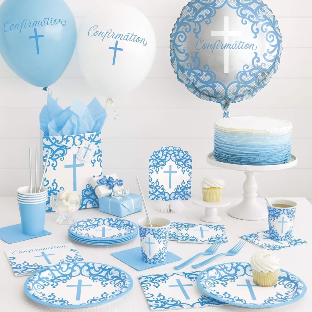 Fancy Blue Cross Honeycomb Decorations - 8" (Pack of 3) - Stunning Paper Party Decor for Baptism, Communion, and Religious Events
