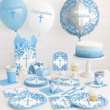 Fancy Blue Cross Honeycomb Decorations - 8" (Pack of 3) - Stunning Paper Party Decor for Baptism, Communion, and Religious Events