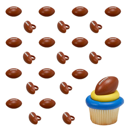 DECOPAC 3D Football Rings, Cupcake Decorations, Food Safe Cake Toppers - 24 Pack