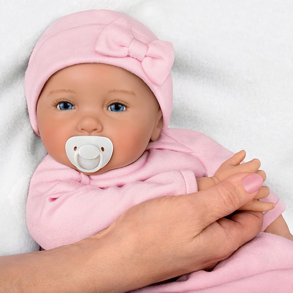 The Ashton-Drake Galleries Mommy's Girl Baby Doll by Ping Lau, 17 inches, Pink Sleeper, RealTouch Soft Vinyl, Ages 3+, Pacifier Included