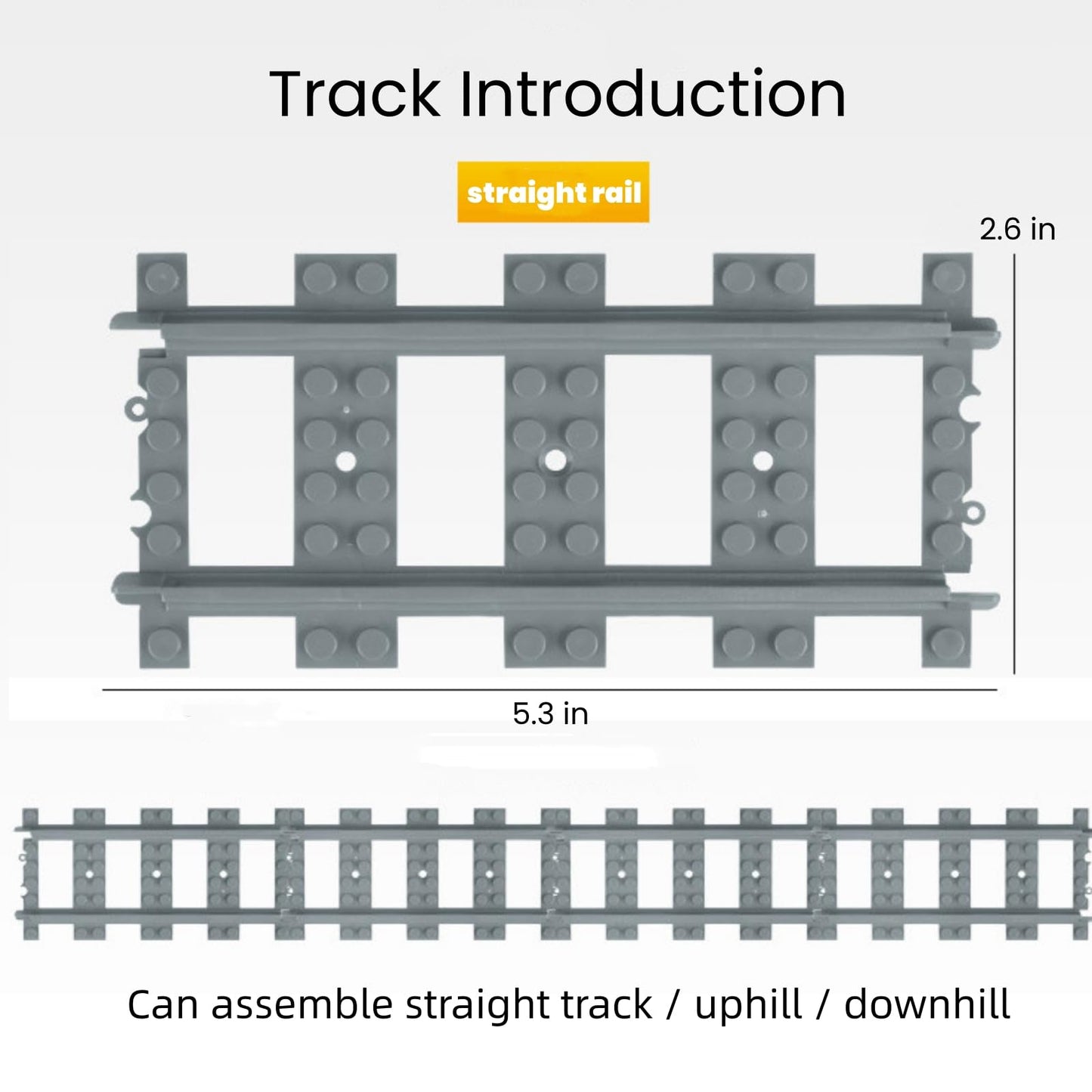 Finger Rock City Train Tracks Building Block Set, 212 Pcs Flexible Rails Train Track Railroad Expansion Accessory Set, Uphill and Downhill, Straight