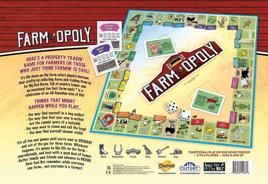 Farm-Opoly Board Game - A Down-on-The-Farm Property Trading Game! - for 2 to 6 Players Ages 8 and up