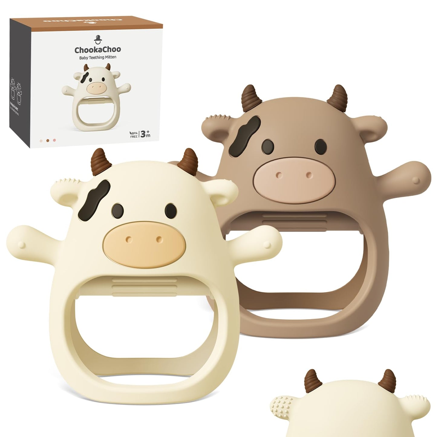 ChooKaChoo 2 Pack Baby Teething Toy for Over 3 Months, Food Grade Silicone Teething Mitten, Anti Dropping Wrist Hand Teethers Baby Chew Toys