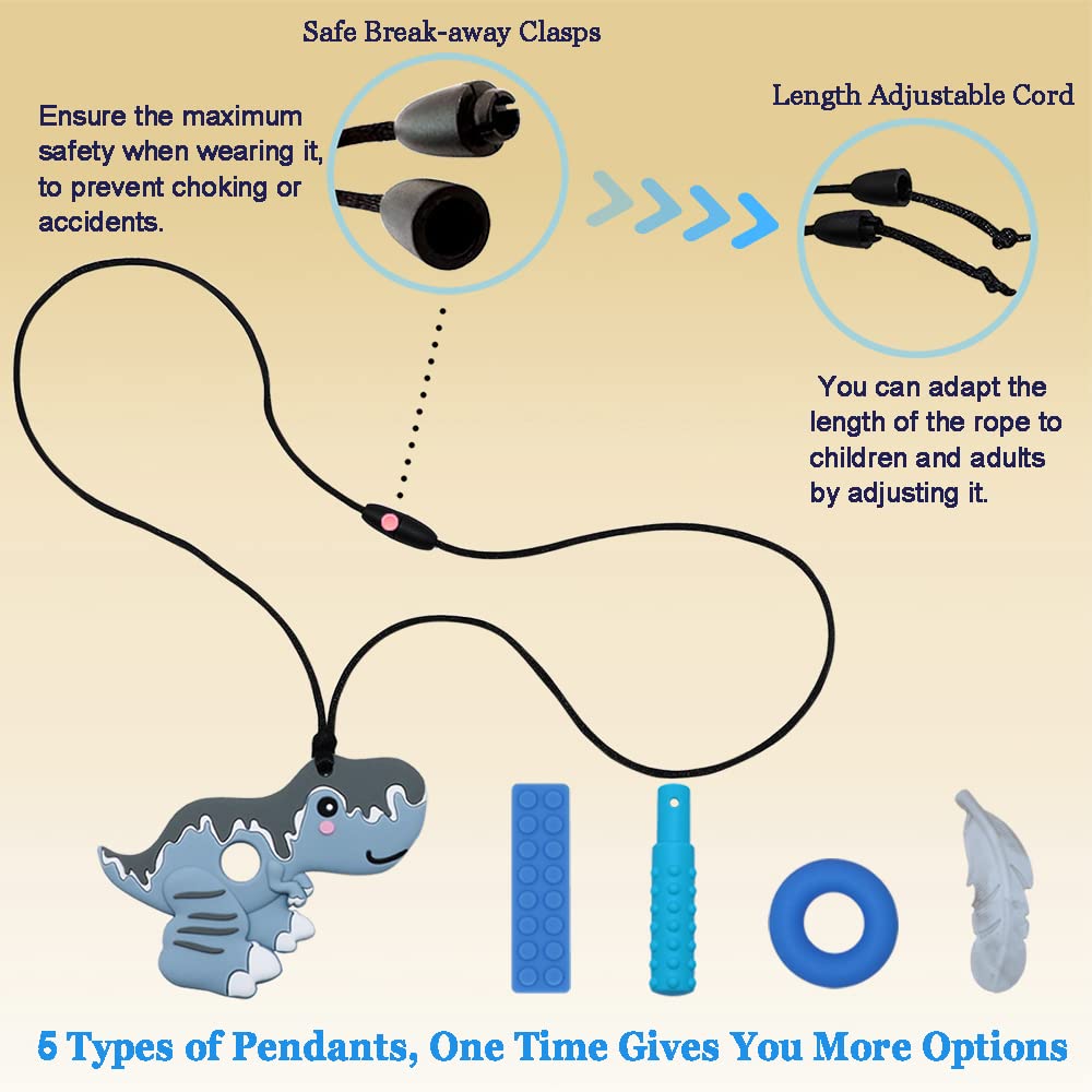 Chew Necklaces for Sensory Boys, Chewy Necklace Sensory Kids with ADHD, SPD, Teething, Biting Needs, Silicone Chew Toys for Autism Kids Reduce Fidget