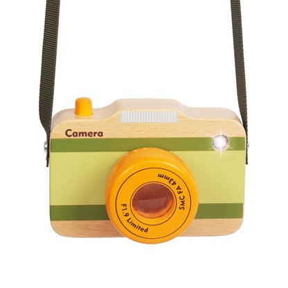 Wooden Mini Pretend Camera Toy with Real Sounds and Light for Toddlers 3 Years Old, Neck Hanging Photographed Props for Boys Girls Children Kids
