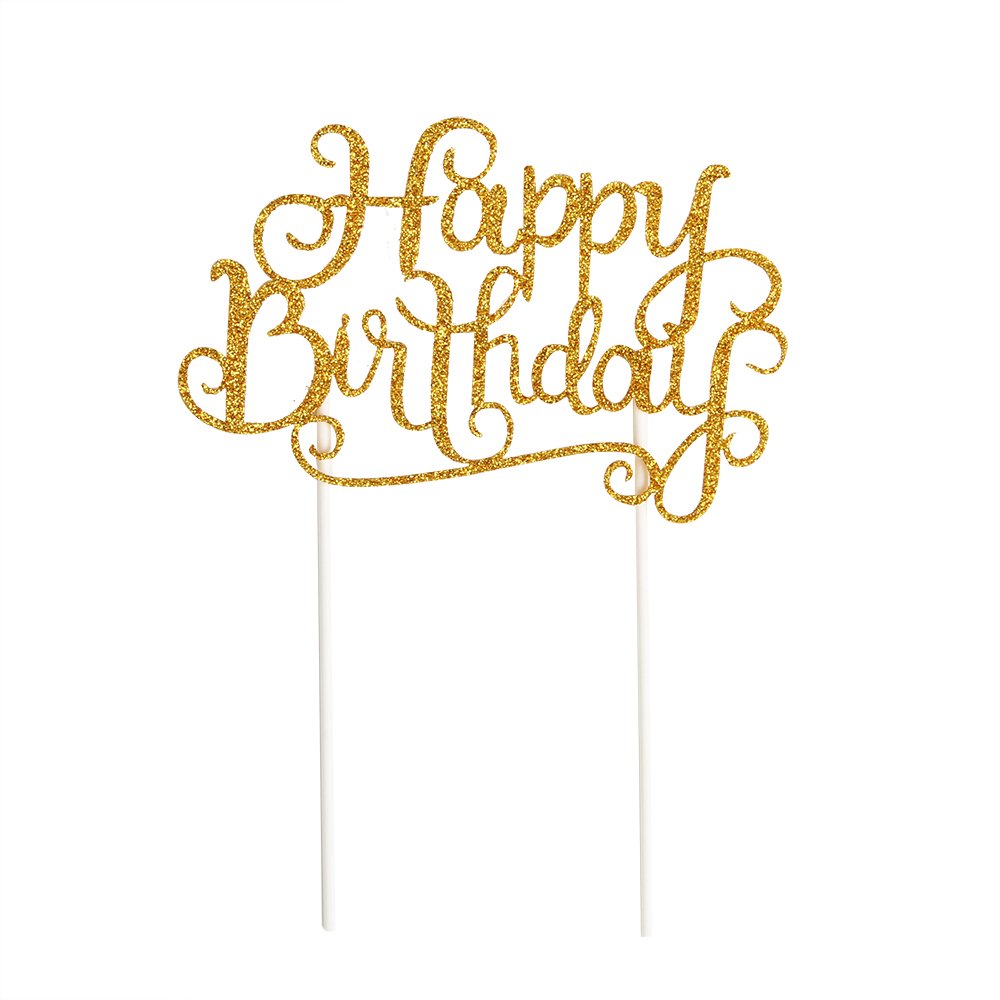 PALASASA Gold Glitter Happy Birthday Cake Toppers 7Pcs Heart Party Decor