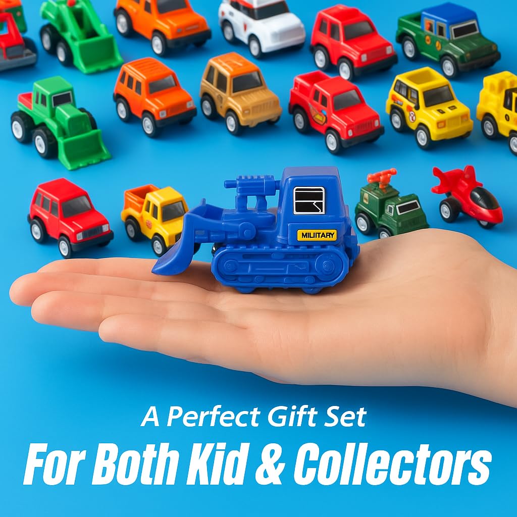 36 Pieces Pull Back Cars and Trucks Toy Set - Mini Pocket Vehicles, Fighter Jets, Construction, Race Cars & Military Toys - Bulk Party Favors
