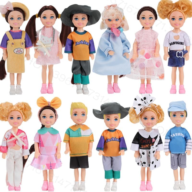 12Pcs 14cm/5.5 Inch Mini Dolls with Doll Clothes and Shoes Party Grown Outfits Doll Accessories for Kids Birthday Gifts