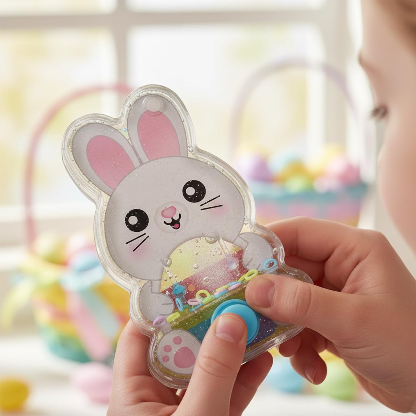 5.5 Inch Easter Bunny Water Ring Game, Handheld Puzzle Toy, Assorted Colors - 12 Count