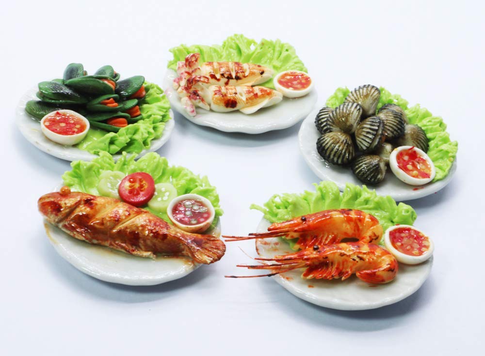 ThaiHonest Mixed 5 Assorted Seafood Dollhouse Miniature Food,Tiny Food