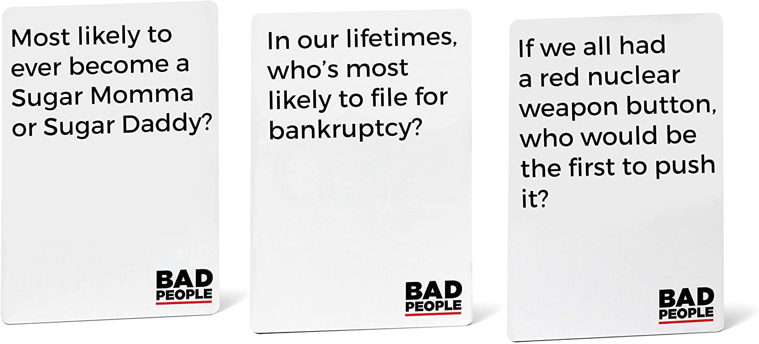 BAD PEOPLE Party Game - White Expansion - 100 New Question Cards for The Hilarious Adult Card Game for Fun Parties & Board Games Night with Your Group