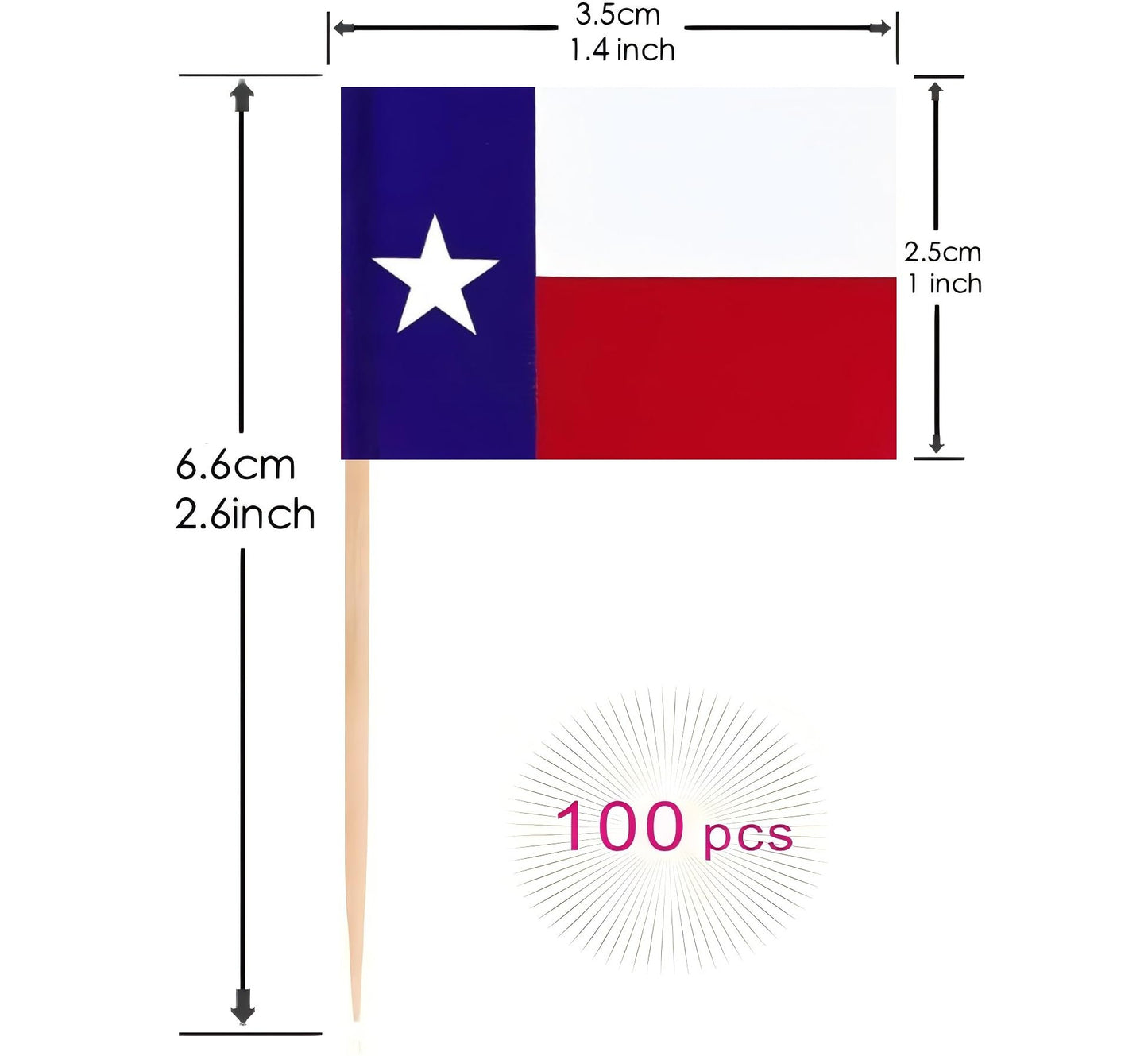 100 Pcs Texas Toothpick Flag Texas State Small Mini Cocktail Fruit Cupcakes Toppers Food Stick Flags Decorations