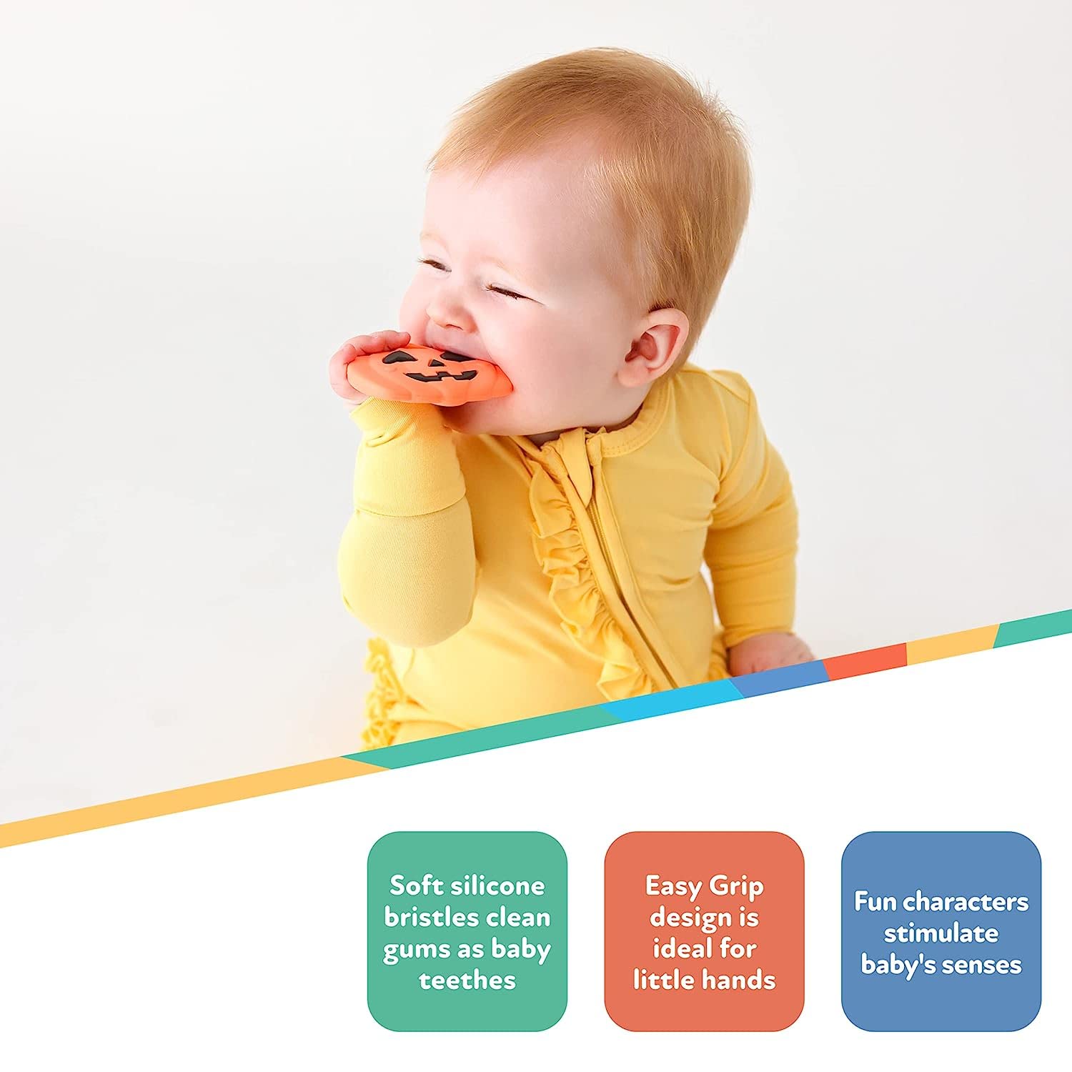 Nuby All Silicone Pumpkin & Chocolate Bar Teether - 2 Pack, 3+ Months