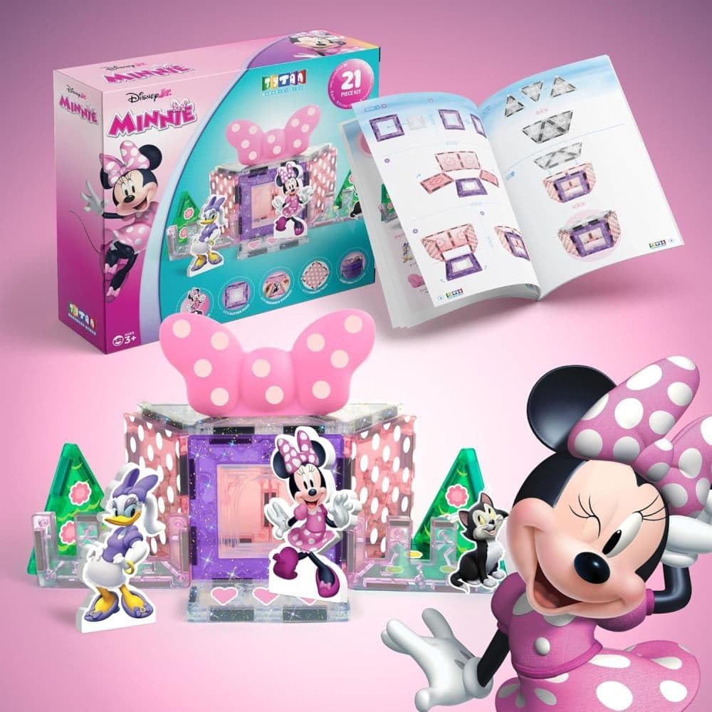 Tytan Official Disney Junior Minnie Mouse Magnetic Character Tile Set - 21-Piece STEAM Building Toy with Reusable Stickers & Instruction Manual