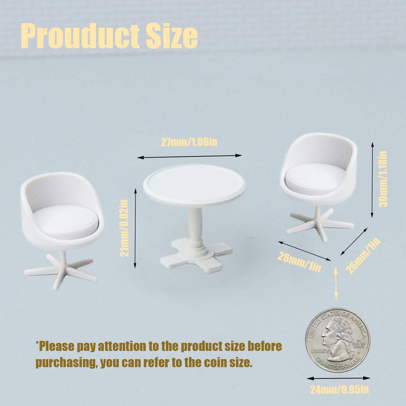 6Pcs 1:30 Scale Miniature Chair, Mini Plastic Chairs and Table, Mini Backrest Swivel Egg Chair, Miniature Furniture for Mini House Accessories