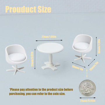 6Pcs 1:30 Scale Miniature Chair, Mini Plastic Chairs and Table, Mini Backrest Swivel Egg Chair, Miniature Furniture for Mini House Accessories