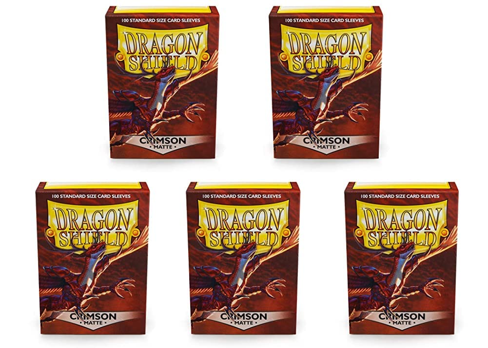 5 Packs Dragon Shield Matte Crimson Standard Size 100 ct Card Sleeves Value Bundle!