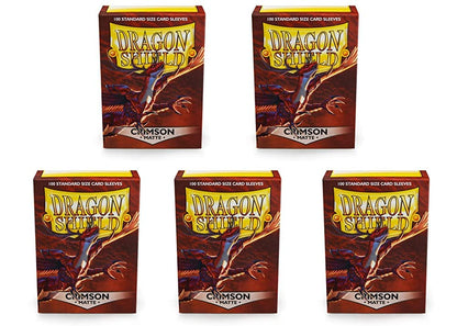 5 Packs Dragon Shield Matte Crimson Standard Size 100 ct Card Sleeves Value Bundle!