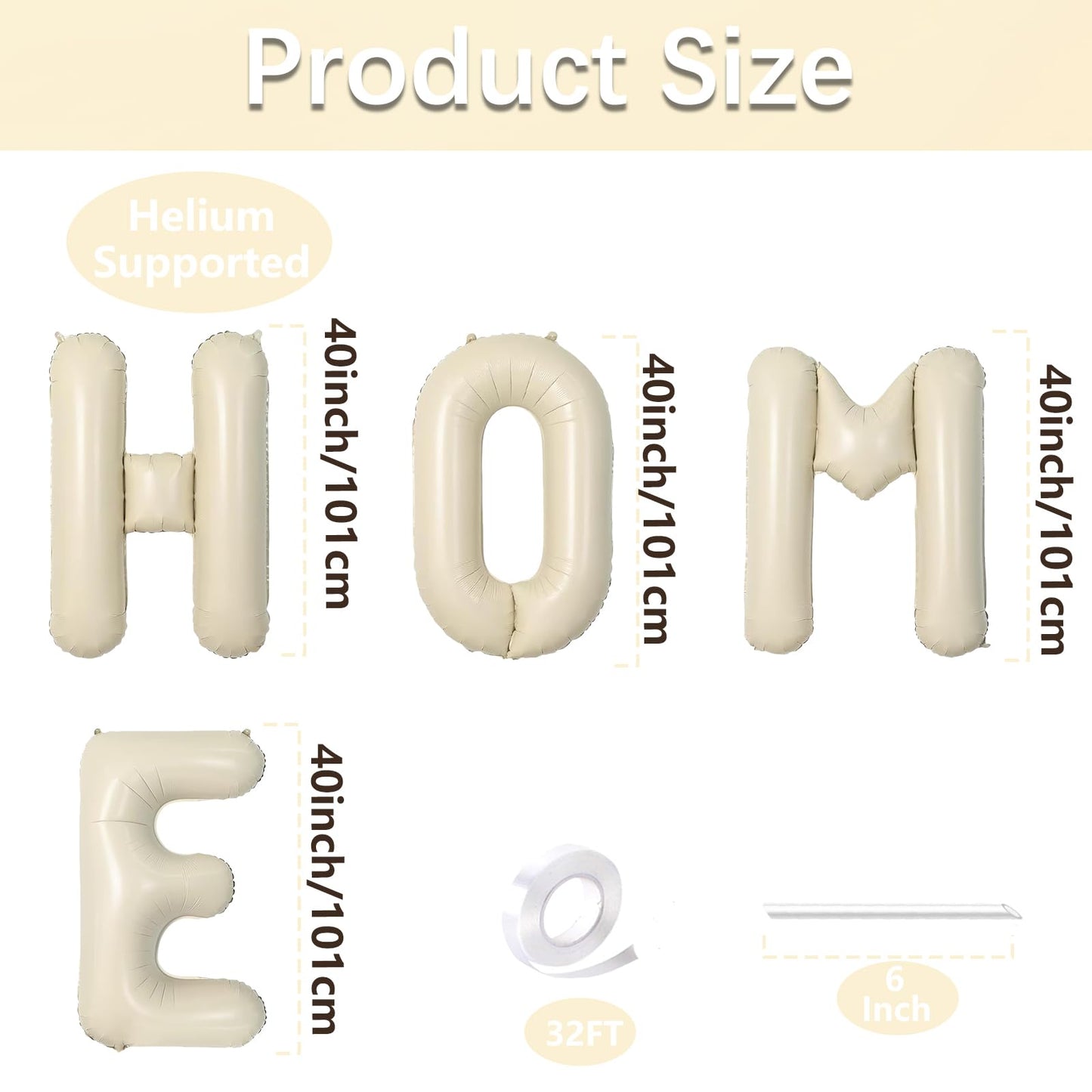40 Inch Cream White HOME Balloon Banner - Large Ivory Alphabet Mylar Letter Balloons for Housewarming, New Home Party, Welcome Decorations, and Photo
