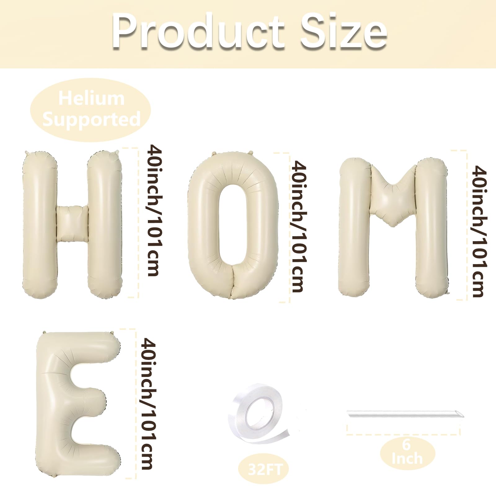 40 Inch Cream White HOME Balloon Banner - Large Ivory Alphabet Mylar Letter Balloons for Housewarming, New Home Party, Welcome Decorations, and Photo
