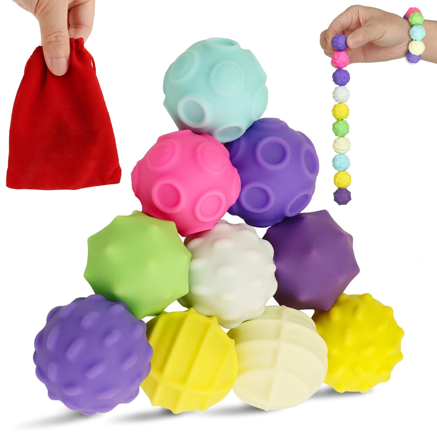 10Pcs Rainbow Texture Sensory Fidget Toy, Multi-Color Educational Science Kit for Anxiety Relief, 28mm DIY Mutual Attraction Desk Balls for Kids