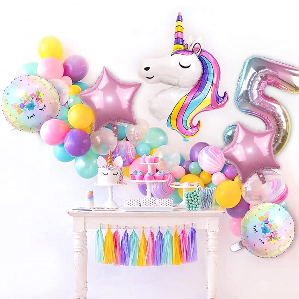 DUILE Unicorn Balloons Unicorn Birthday Party Decorations for Girls Foil Balloons Set Macaron and Rainbow Balloon Wedding Baby Shower Party Supplies
