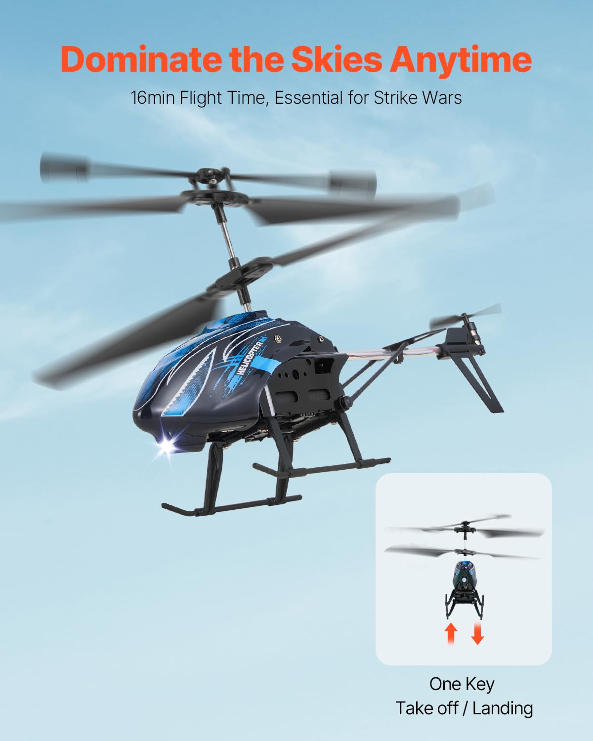 VEVOR RC Helicopter, 2.4GHz Flying Remote Control Helicopter, 3.5 Channel RC Airplane for Kid, 16 Mins Flight Time, Altitude Hold, One-Key