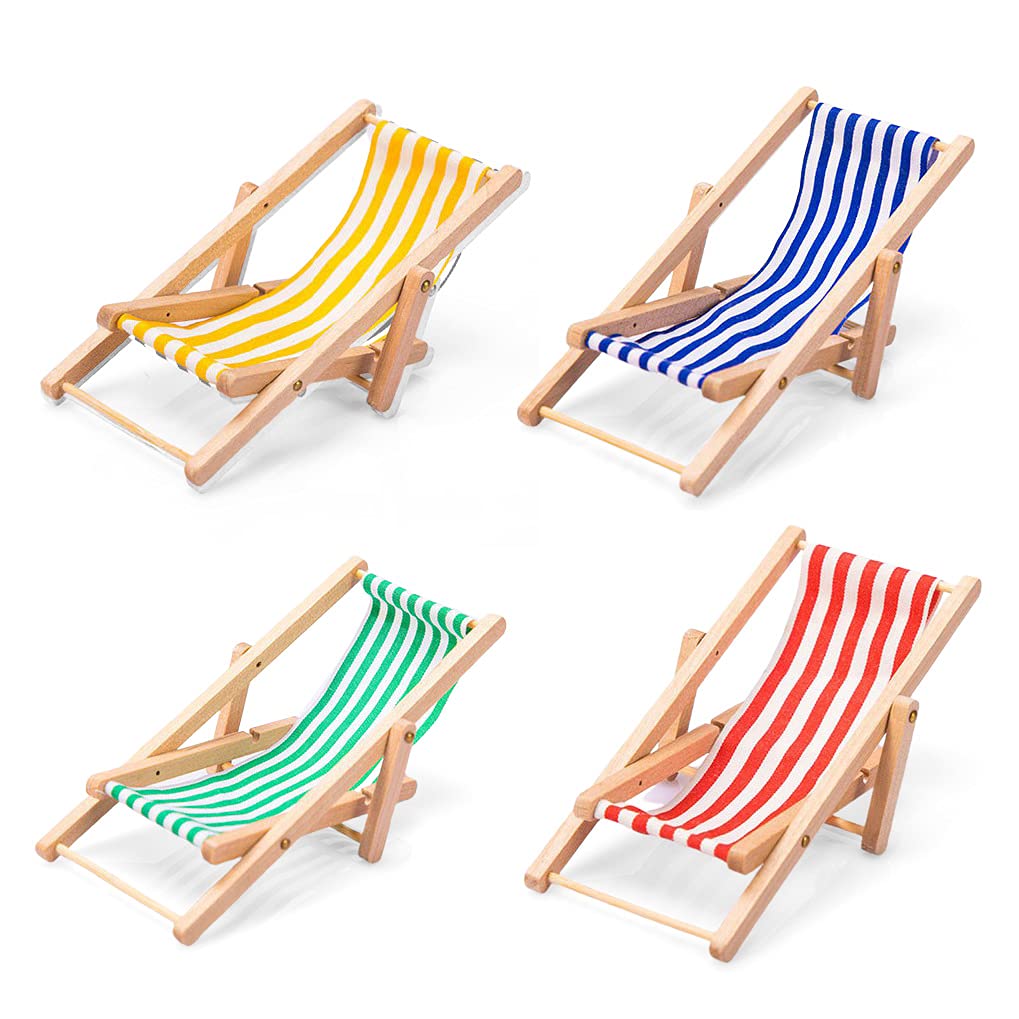 Dollhouse Miniature Furniture Accessories Foldable Wooden Beach Chair Mini Longue Deck Chair Doll House Ornament Kits for DIY Fairy Garden Dollhouse