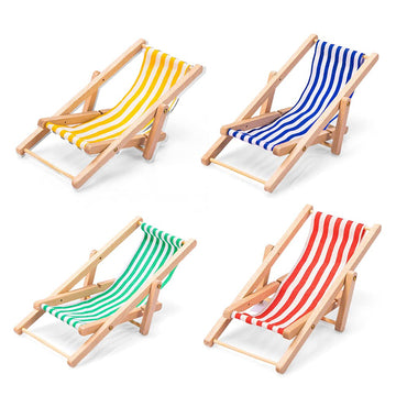 Dollhouse Miniature Furniture Accessories Foldable Wooden Beach Chair Mini Longue Deck Chair Doll House Ornament Kits for DIY Fairy Garden Dollhouse