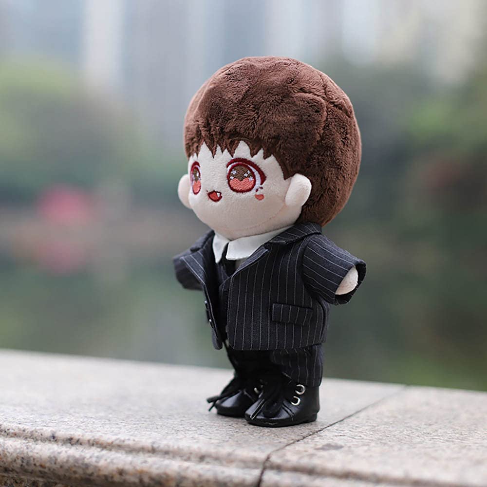 niannyyhouse 7.8in/20cm Plush Doll's Clothes Suit Coat + Shirt + Vest + Tie + Pants 5-Piece Set Striped Suits (Black, 20cm)