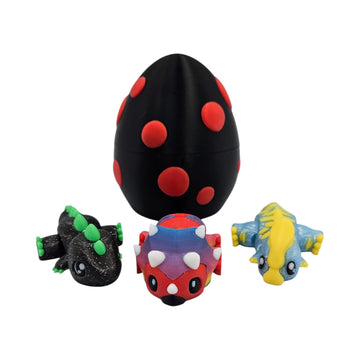 Jurassic Dinosaur Egg with 3X Dinosaur Fidget Animals - Triceratops, T-Rex, Parasaur - Includes Mystery Egg with Twist Enclosure - Educational, ADHD