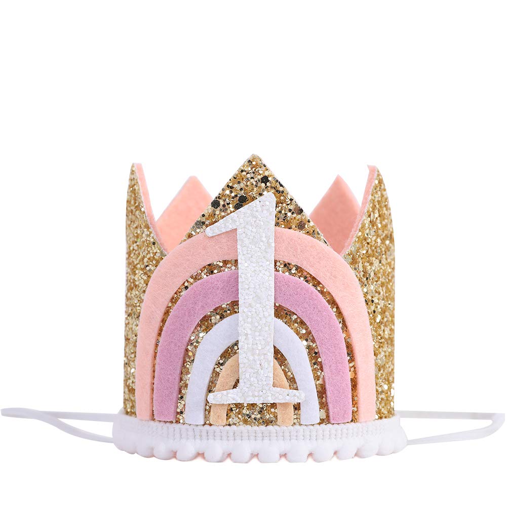 WAWOO Rainbow Crown for 1st Birthday - Baby Party Decorations, Rainbow Photo Props, First Birthday Decor