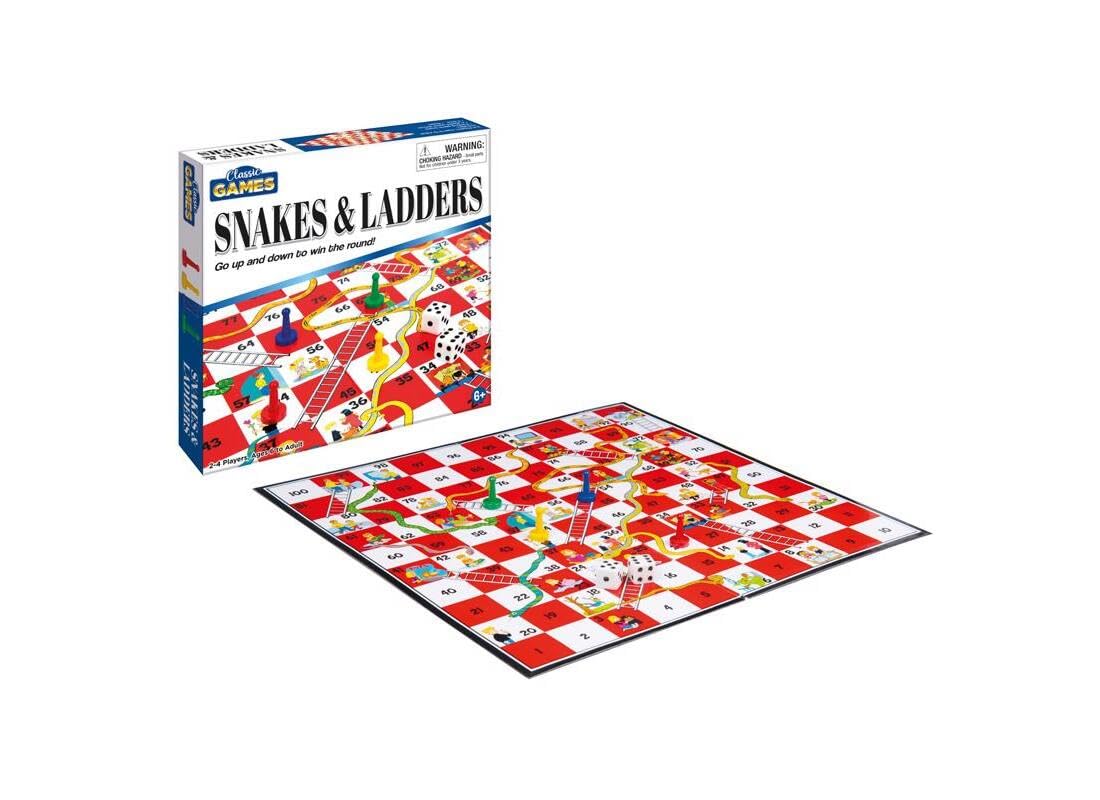 Playmaker Toys Snakes and Ladders Classic Board Game in a Compact Box, 8-inch Square, Interactive Toy
