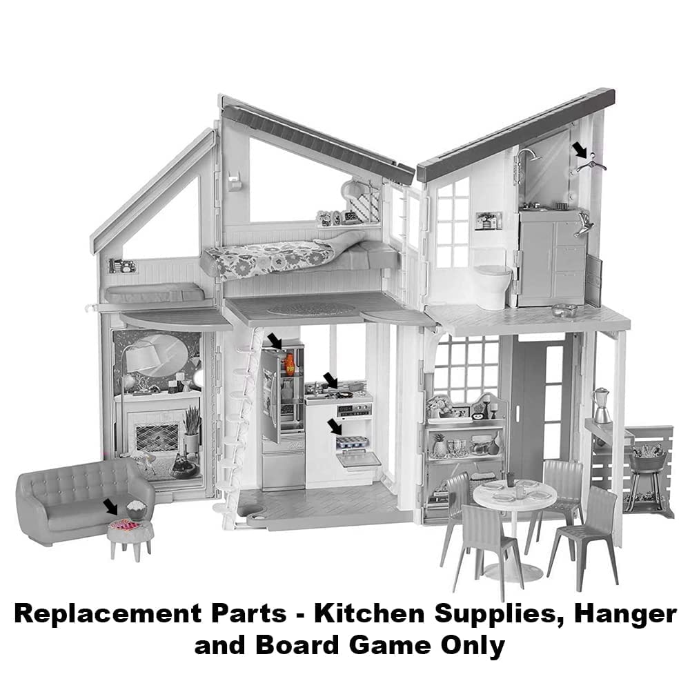 Replacement Parts for Barbie Malibu House Playset - FXG57 ~ Replacement Kitchen Supplies, Hanger and Board Game