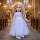 Little Angel - 5 Piece First Communion Outfit for 18 Inch Dolls - White Satin Dress, Long Veil, Crown, Gloves & White Shoes - Complete Doll Communion
