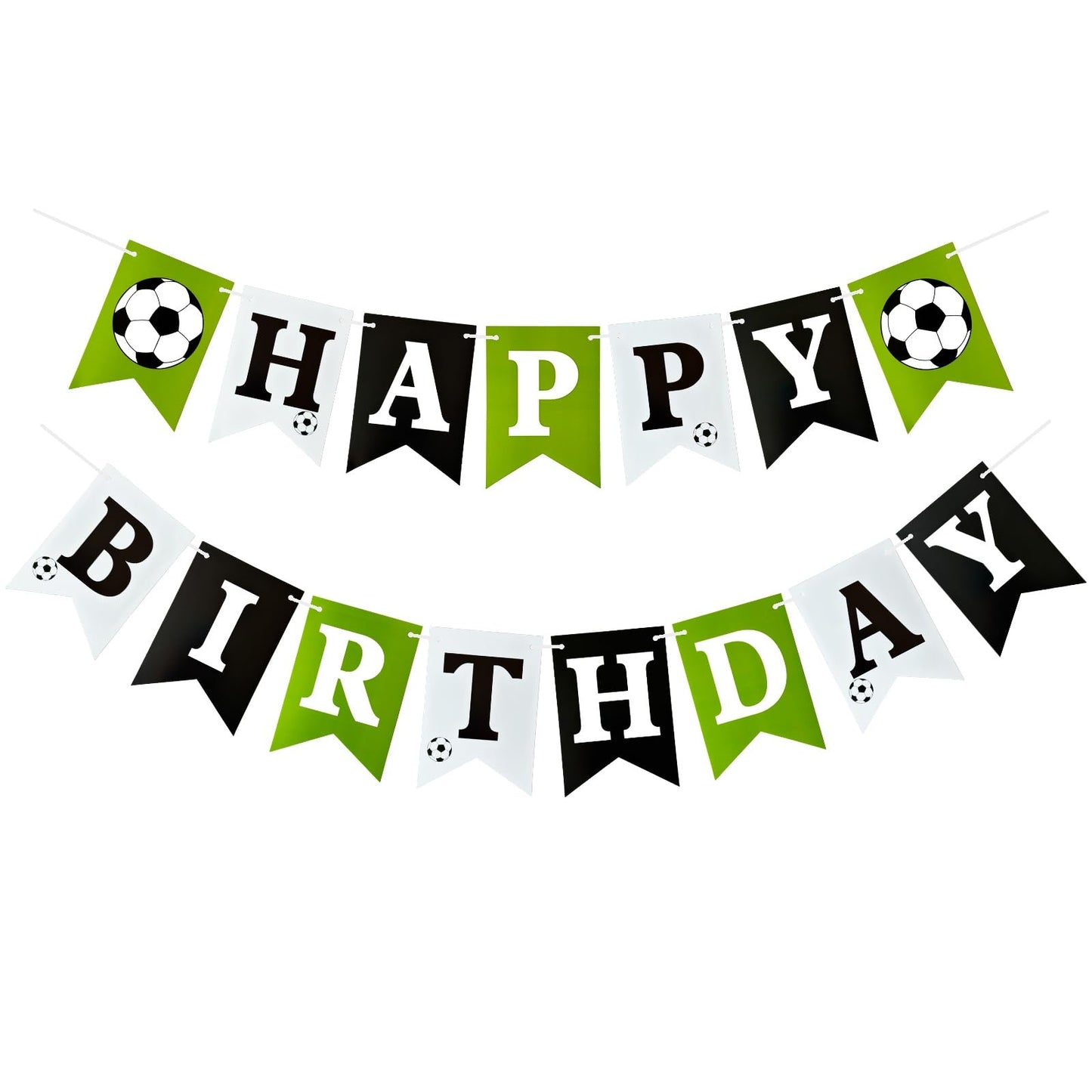 Soccer Happy Birthday Banner, Green Black White Soccer Birthday Party Decorations for Boys Girls Men Women Fans Party Supplies