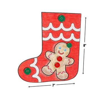 Color Your Own Christmas Stocking with Buttons Craft Kit - 7" x 8" (12 Sets) - Assorted Design - Ideal for Holiday Craft Activities and Festive