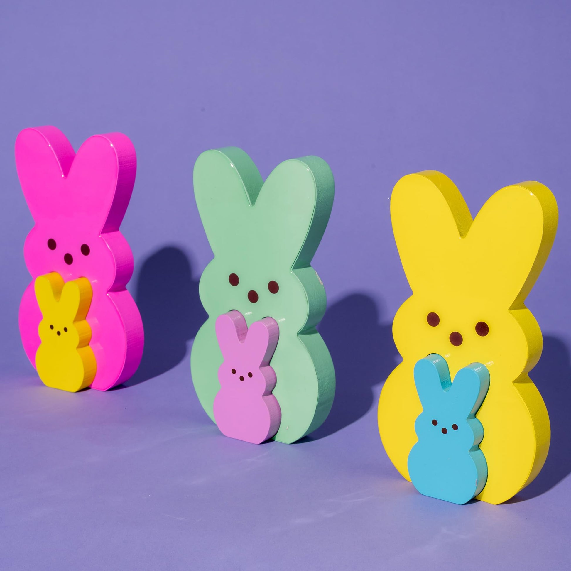 Animal Adventure | Peeps | 9” Collectible Yellow and Blue Wooden Nesting Bunnies