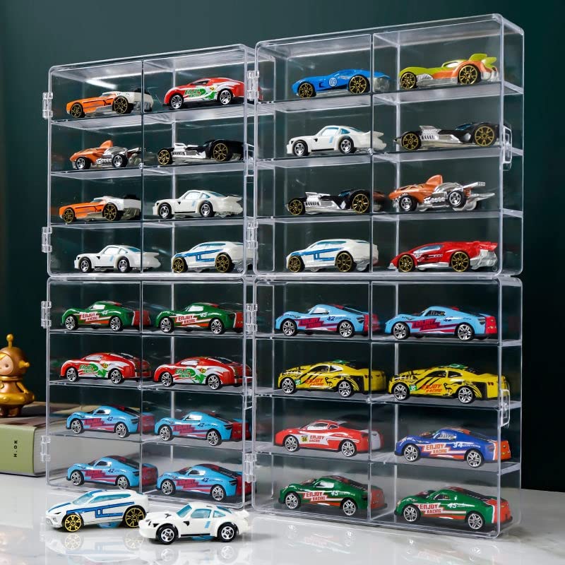YYDS 1:64 Display Case,8 Compartments Clear Showcase Organizer,Matchbox Display Cabinet for Mini Cars, Hot Wheels?4 Pack Display Case