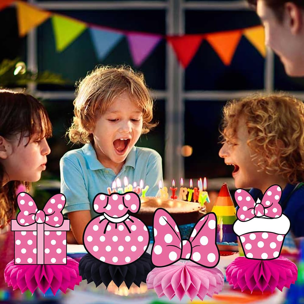 8Pcs Pink Mouse Honeycomb Table Centerpiece,Pink Mouse Birthday Party Supplies Table Decorations for Kids Party Decorations