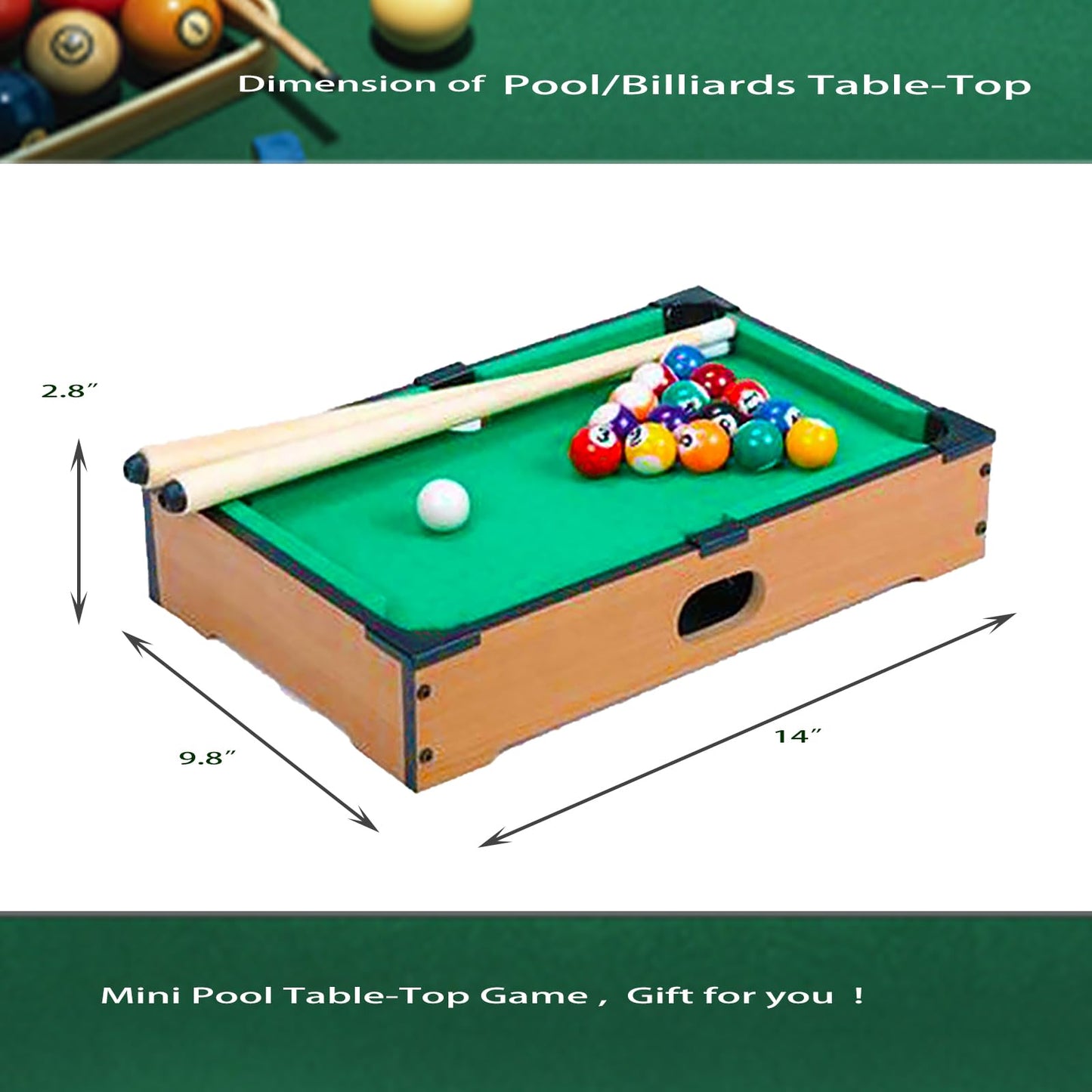 Hora de Lima Mini Pool Table for Kids Mini Billiards Table-Top Game Pool Table Toy for Cat Pool Tables Fun for Kids Birthday Children's Day Gift (14")