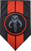 Star Wars The Mandalorian Wall Banner - Mandalorian Crest with Red Stripes - Large Size 30" x 50" - Indoor Fabric Banner