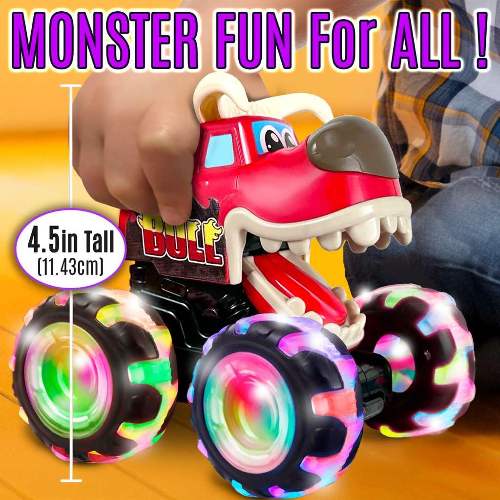 stargo - Bull Monster Truck Toy - Light Up Chomping Pull Back Truck - Press and Go Cars for Easter Basket Stuffers, Boy Birthday Gifts, Toys