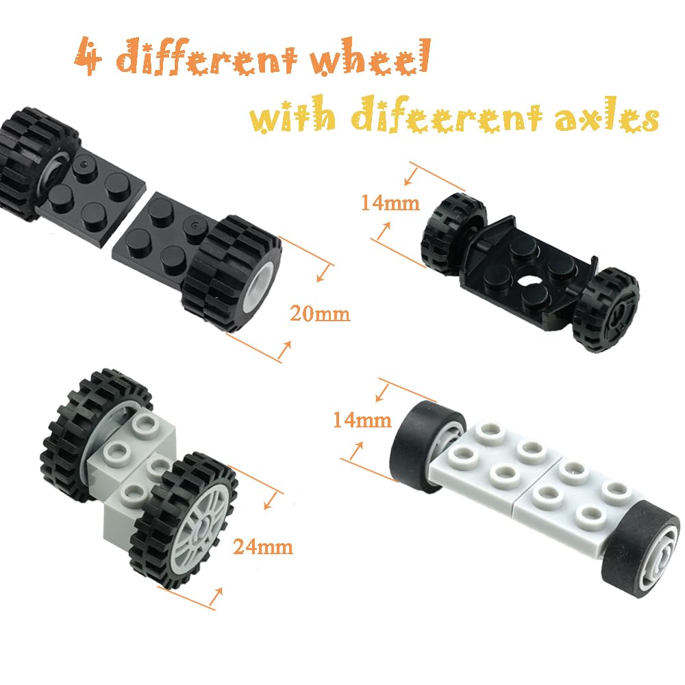 Pasacho Wheels and Axles Set, Car Parts Chassis Pieces Tires Building Blocks, Compatible with Classic Bricks Toys