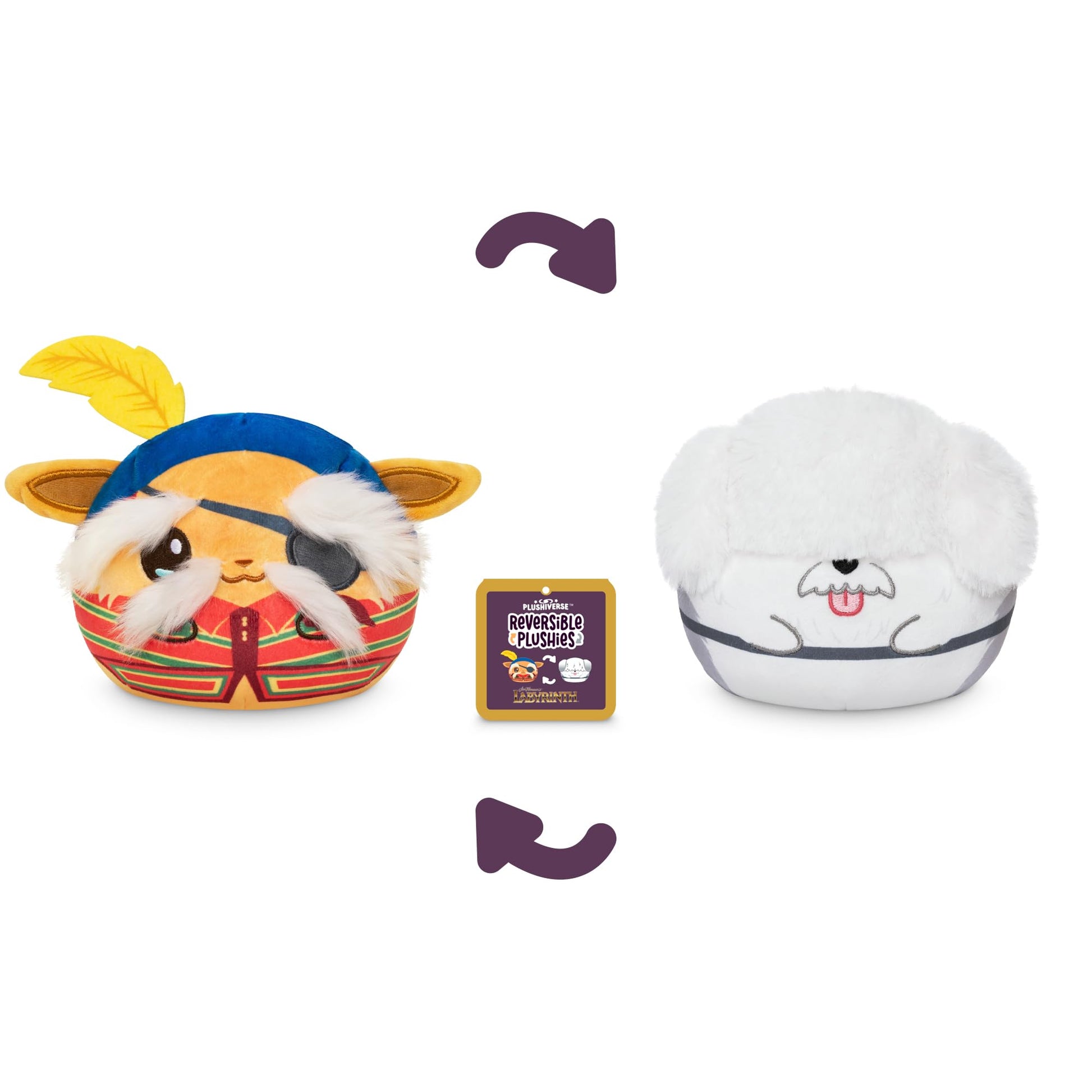 TeeTurtle Reversible Jim Henson's Labyrinth Didymus + Ambrosius 4-Inch Two-Sided Flip Plush Toy with Embroidered Details - Cute Mini Collectible Plush
