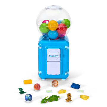 Discovery Toy Vending Machine for Kids| Dispense 12 Surprise Prize Capsules| Refillable Mini Gumball Machine Toy| Planet Bouncy Balls, Dinosaur