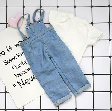 XiDonDon Blyth BJD Clothes 30cm 1/6 BJD SD YOSD Doll Clothes Fashion Denim Overalls Pants and Short Sleeve T-Shirt Set Doll Accessories (Blue)